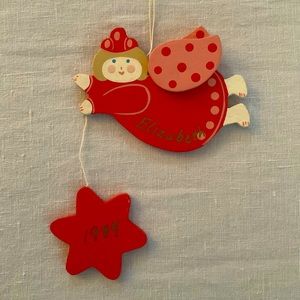 Vintage 1980s Angel Ornament Made of Wood w/ "Elizabeth" & "1984" Inscription